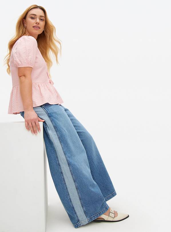 Mid Denim Side Stripe Ultra Wide Leg Trousers 10R